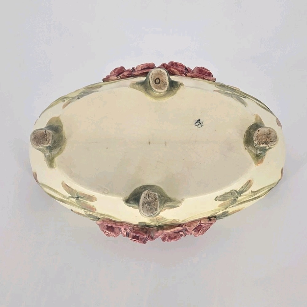 Antique Weller Roma Rose Pottery Oval Console Bowl Planter Applied Roses 11in OH - Picture 8 of 11